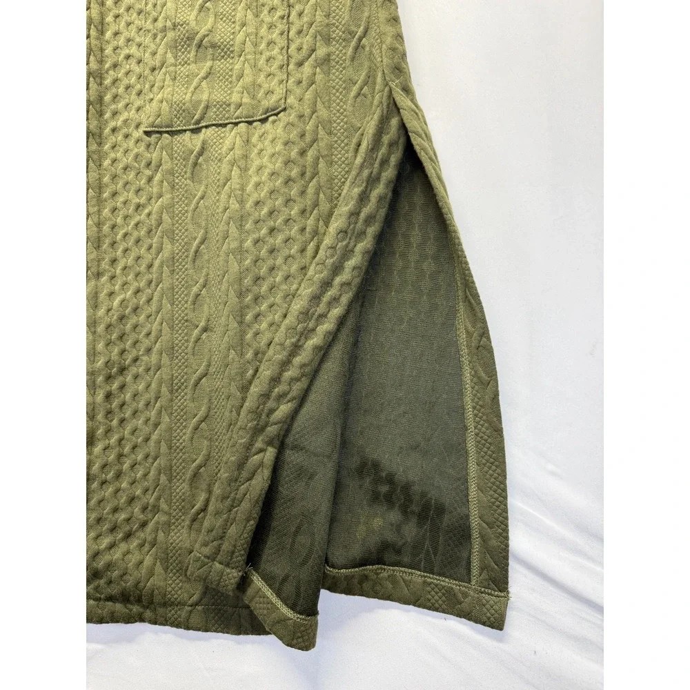 Made by Johnny Cardigan Sweater Womens Large Olive Green Cable Knit Open Front